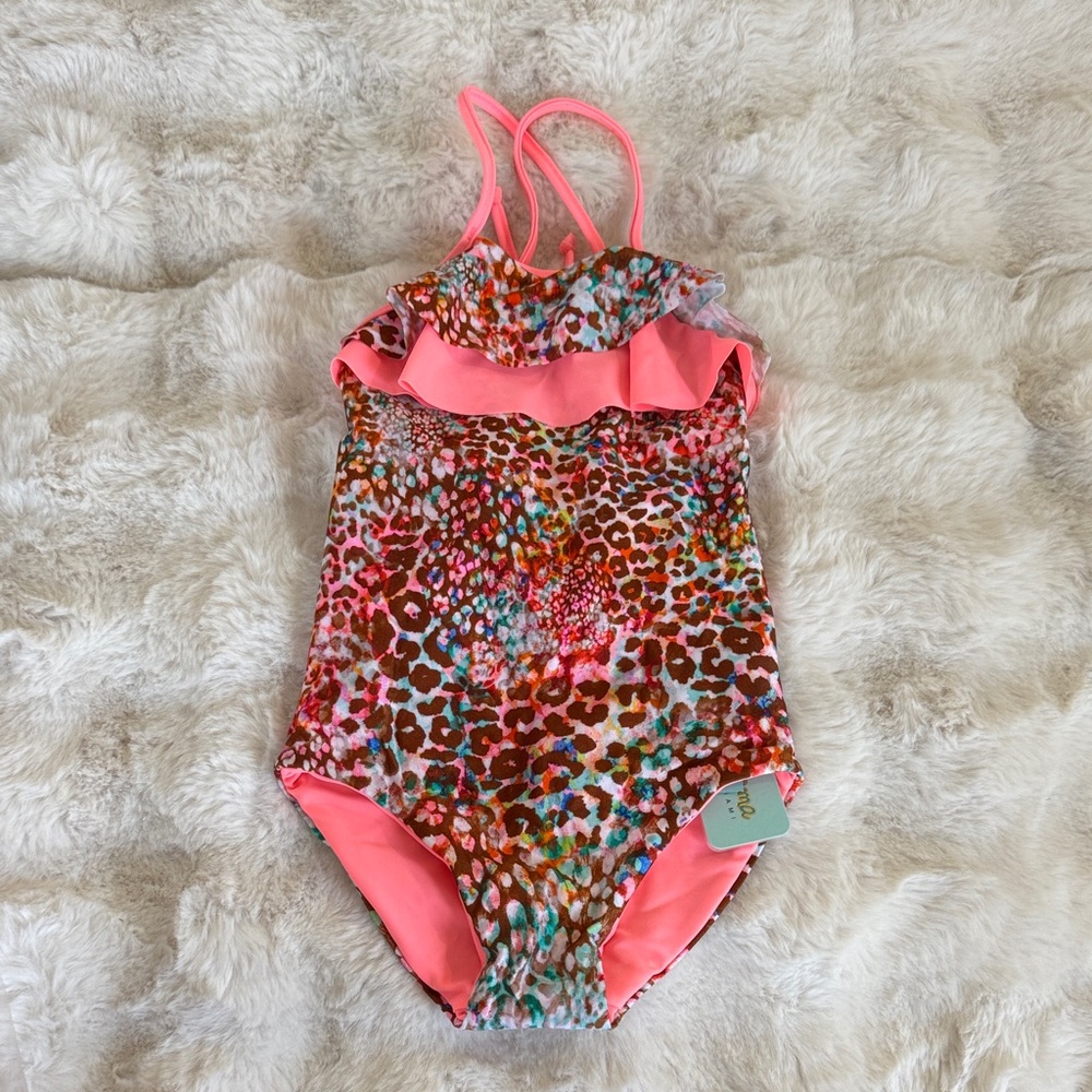 Luli Fama Pink Leopard Kids One Piece Swimsuit